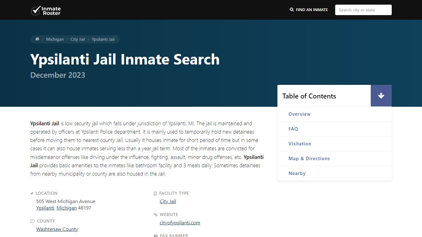 Inmate Search | Ypsilanti Jail - Ypsilanti, MI